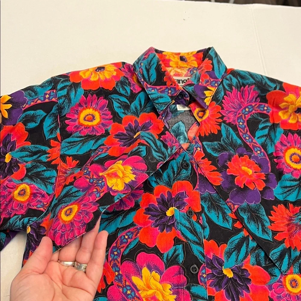 VINTAGE WRANGLER 80’s WESTERN FLORAL LONG SLEEVE BUTTON DOWN TOP SMALL - Picture 7 of 16